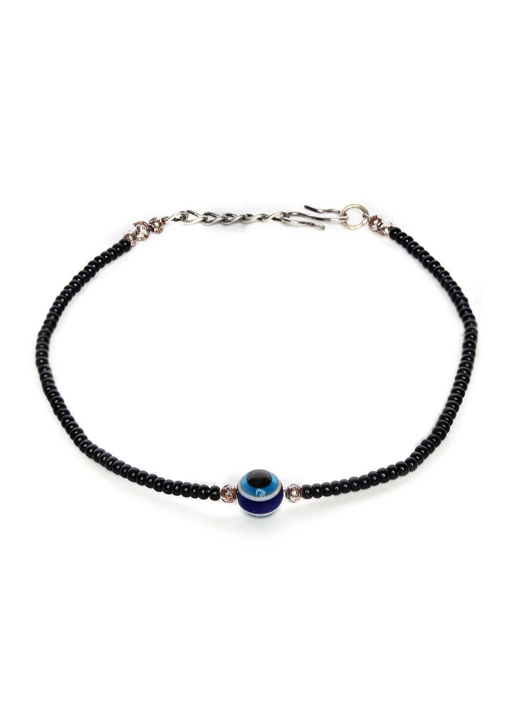 Black Beads Silver Plated Traditional Evil Eye Anklets - Jazzandsizzle