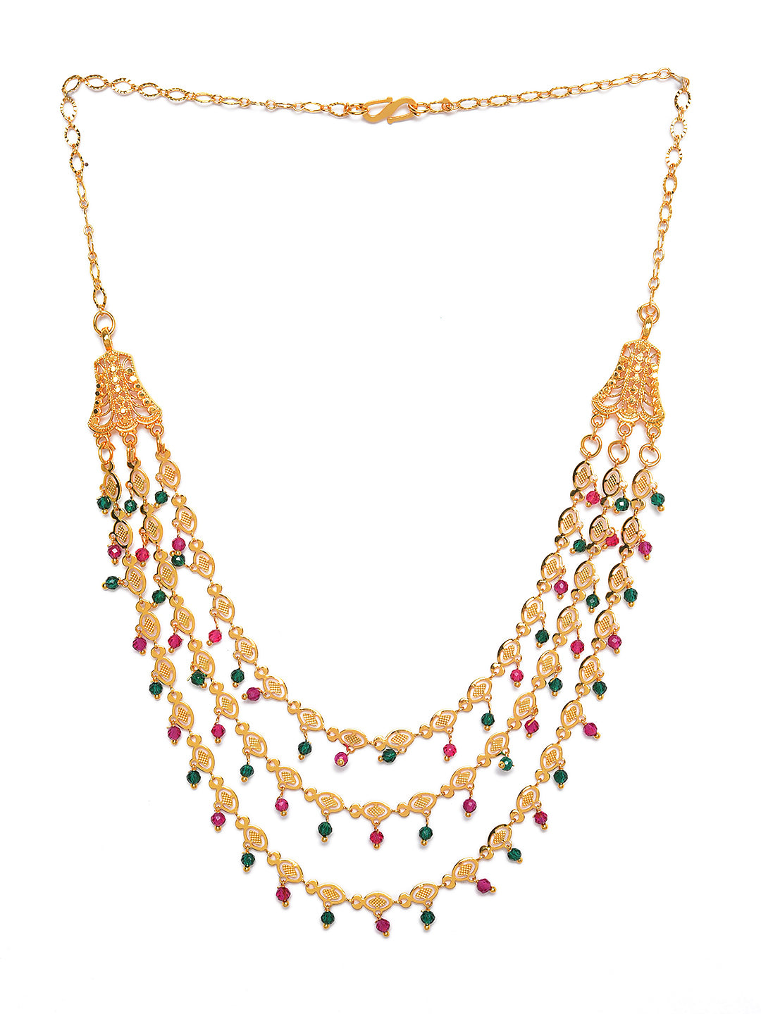 Women High Micron Gold-Plated Red & Green colored Layered Necklace - Jazzandsizzle