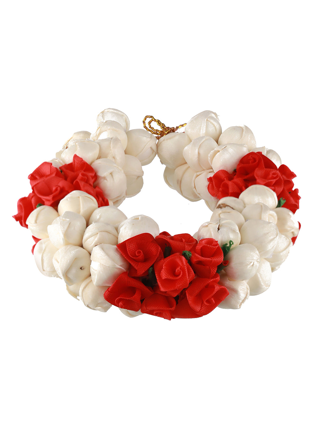 Women Red Rose & White Mogra Artificial Flower Gajra Floral Hair Bun - Jazzandsizzle