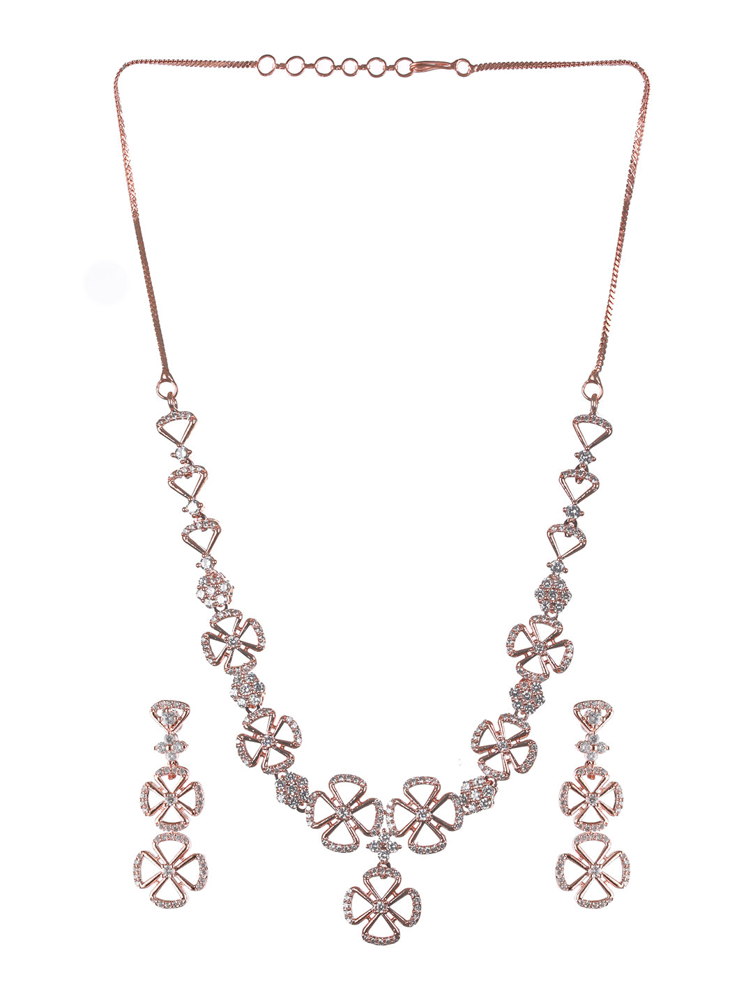 Rosegold-Plated Rose Gold CZ Studded Floral Jewellery Set - Jazzandsizzle