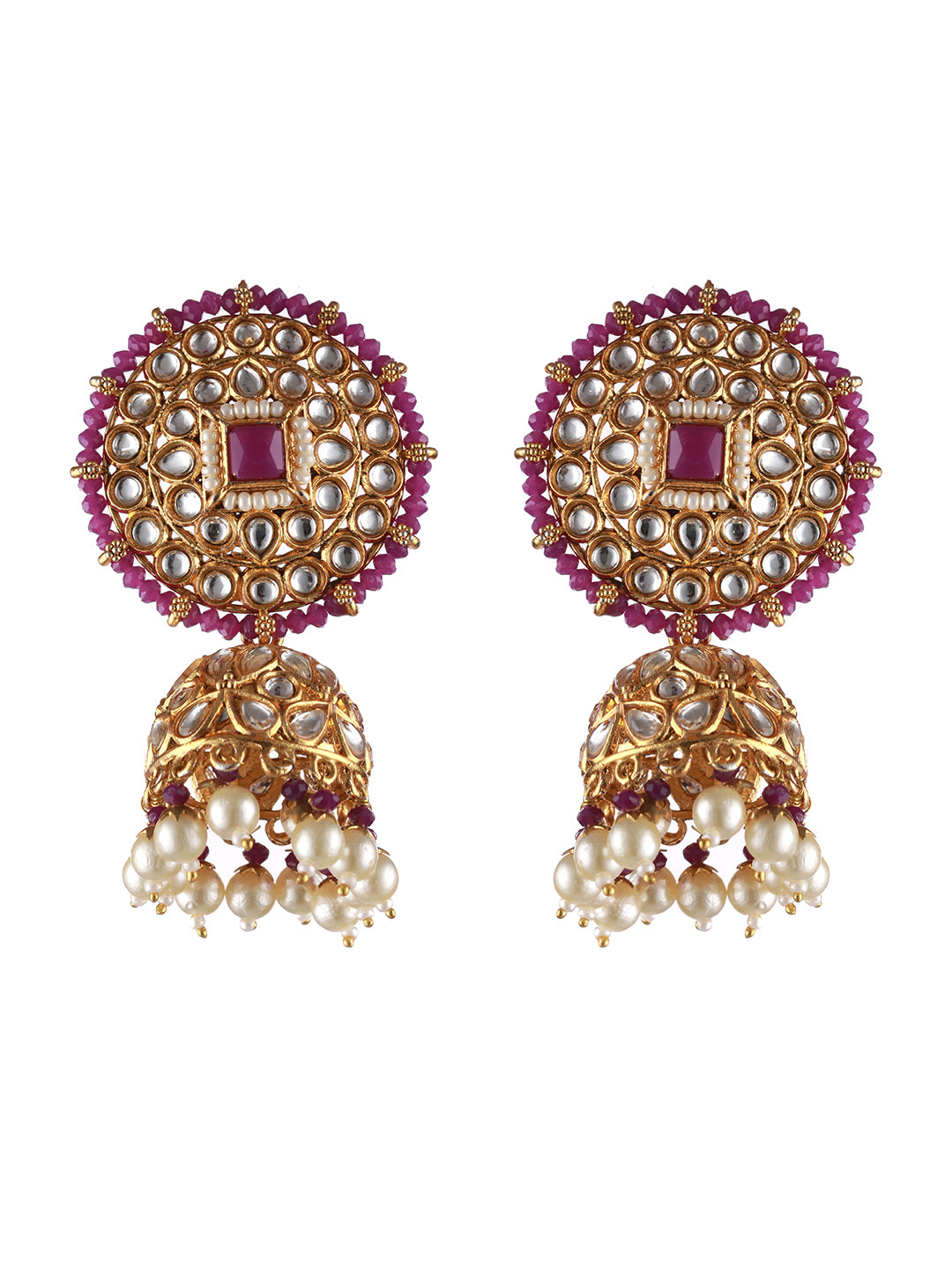 Gold-Plated Wine Kundan Studded & Pearl Beaded Choker Jewellery Set with Maangtikka - Jazzandsizzle