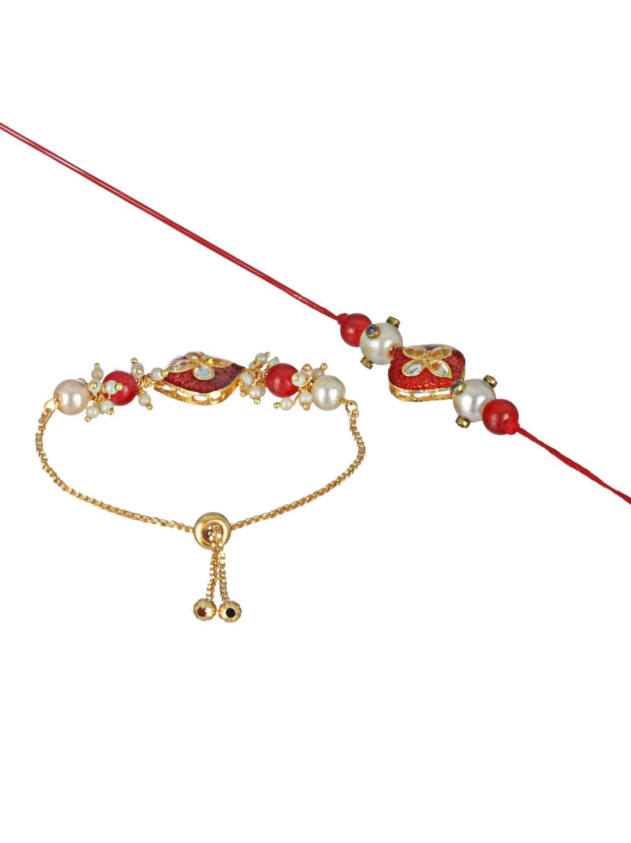 Set Of 2 Maroon Meena Kari & Pearl Rakhi