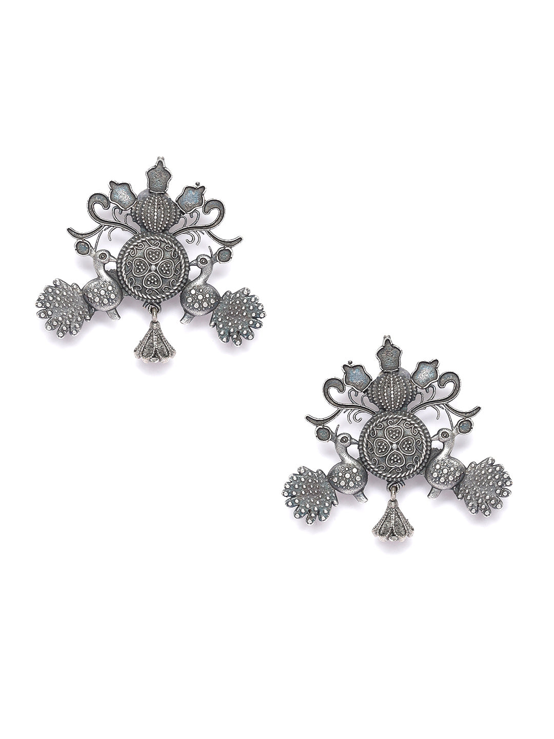 Silver-Toned Peacock Shaped Drop Earrings - Jazzandsizzle