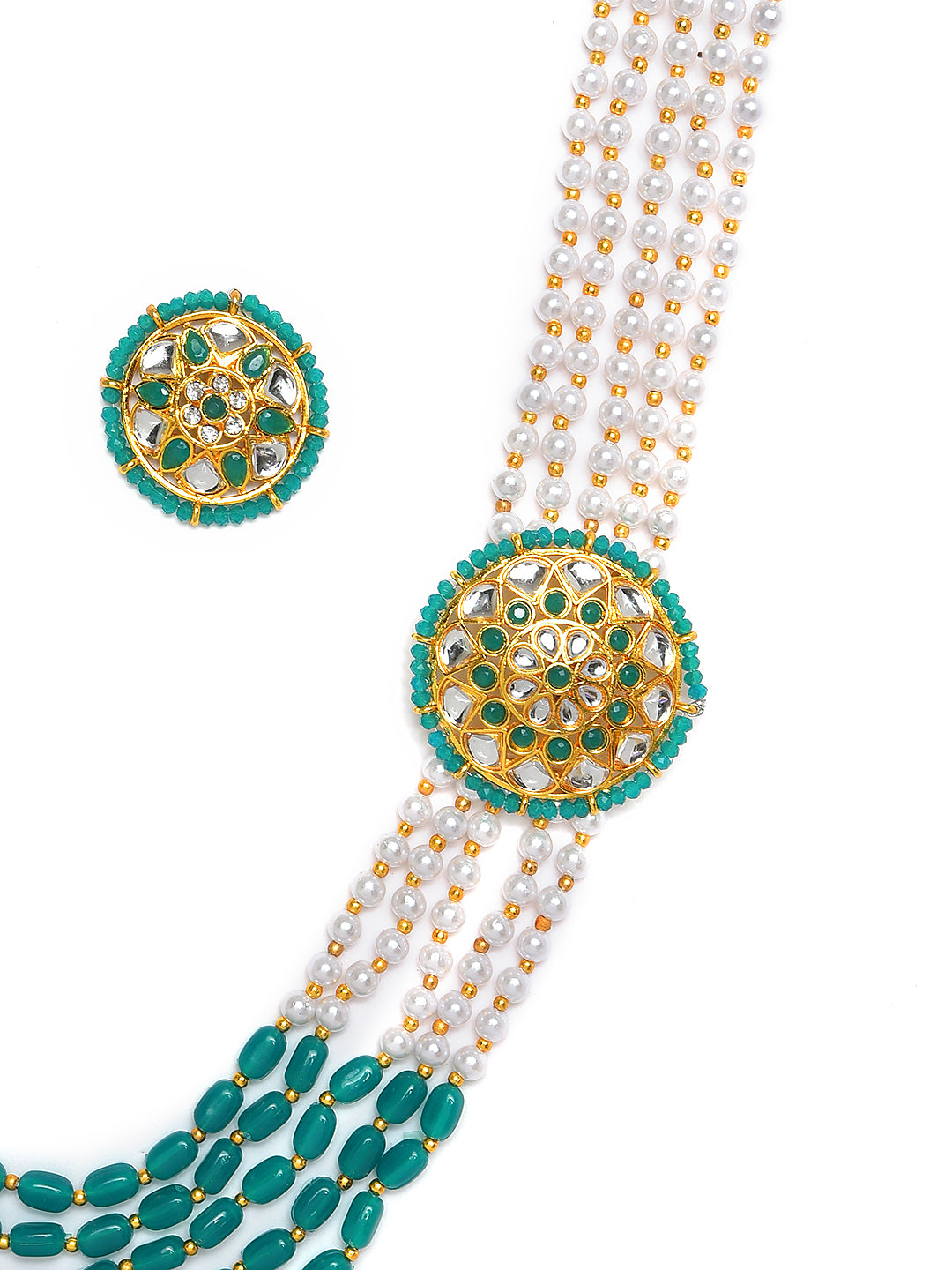 Gold-Plated Green & White Combo Jewellery Set - Jazzandsizzle