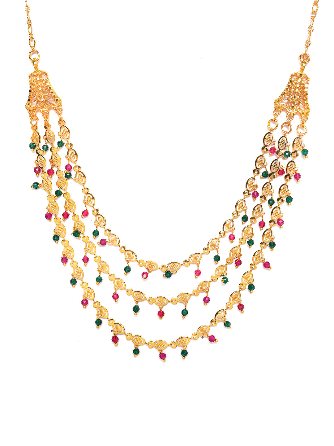 Women High Micron Gold-Plated Red & Green colored Layered Necklace - Jazzandsizzle