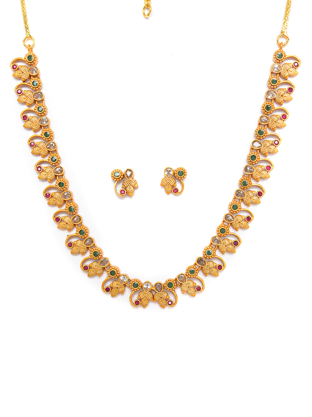 Antique Gold-Plated American Diamond Studded Jewellery Set - Jazzandsizzle