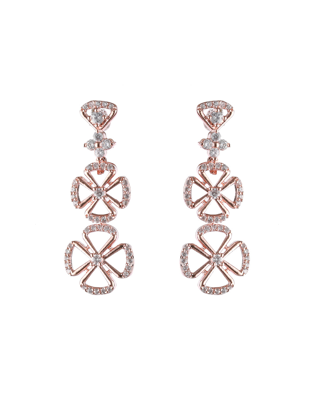 Rosegold-Plated Rose Gold CZ Studded Floral Jewellery Set - Jazzandsizzle