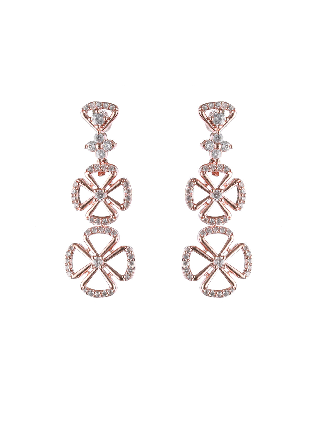 Rosegold-Plated Rose Gold CZ Studded Floral Jewellery Set - Jazzandsizzle