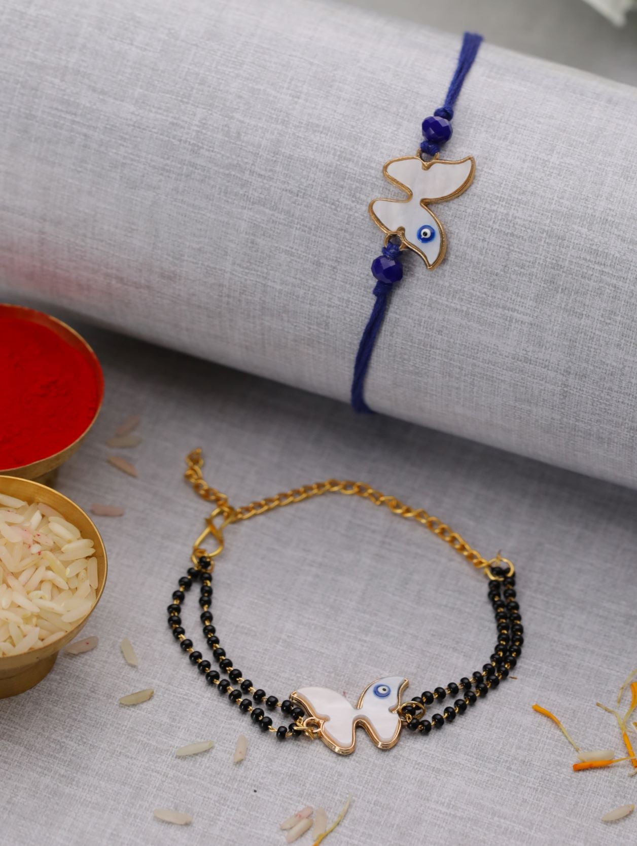 Jazz And Sizzle Set Of Set Of 2 Butterfly Shaped Evil Eye Designer Bhaiya & Bhabhi Rakhi