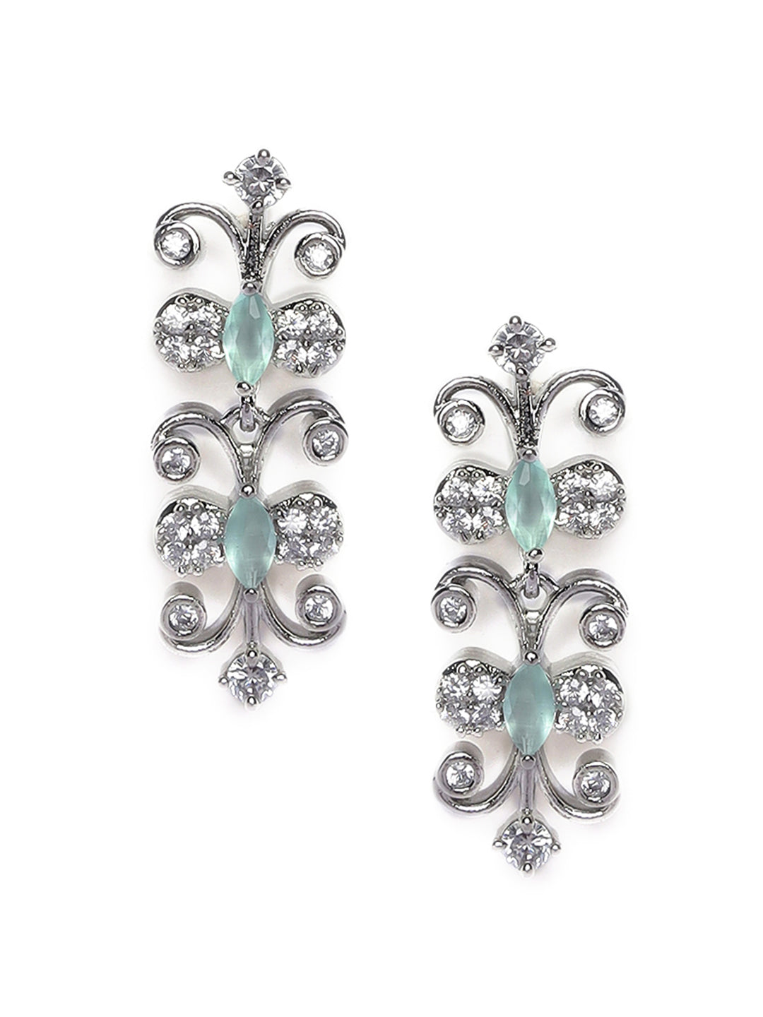 Silver-Plated White & Sea Green AD-Studded Handcrafted Jewellery Set - Jazzandsizzle