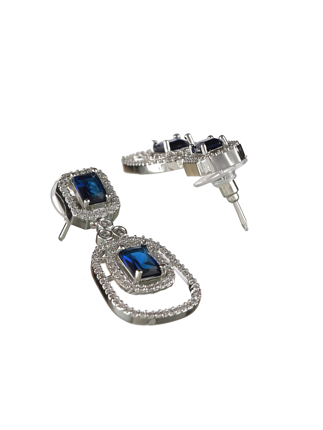 Silver Plated Blue American Diamond Studded Handcrafted Jewellery Set - Jazzandsizzle