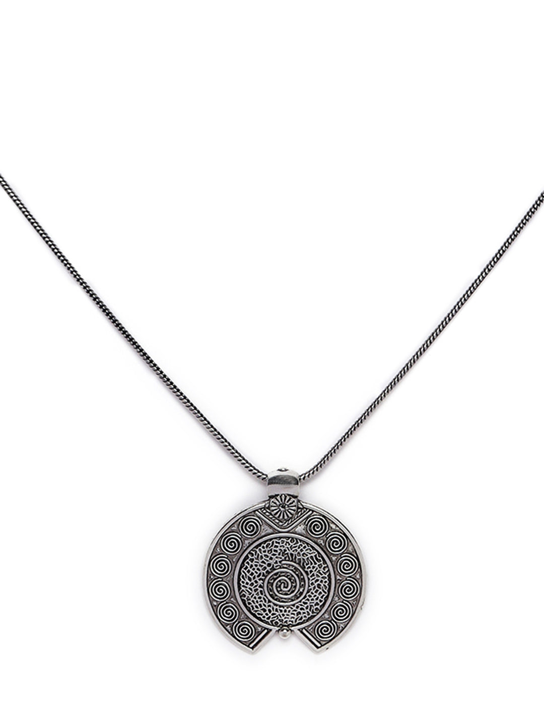 Set of 2 Star & Geometrical shape Oxidised Silver-Toned Textured Necklace - Jazzandsizzle