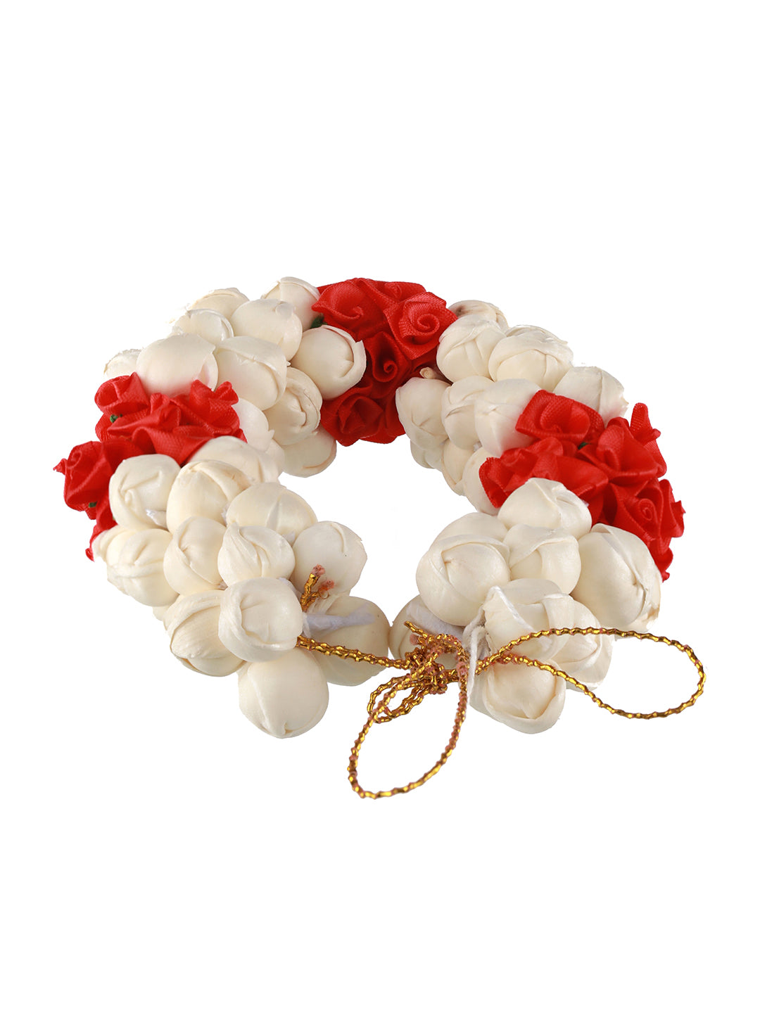 Women Red Rose & White Mogra Artificial Flower Gajra Floral Hair Bun - Jazzandsizzle