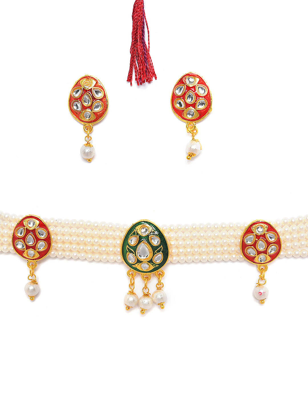 Gold-Plated White Kundan-Studded & Beaded Jewellery Set - Jazzandsizzle