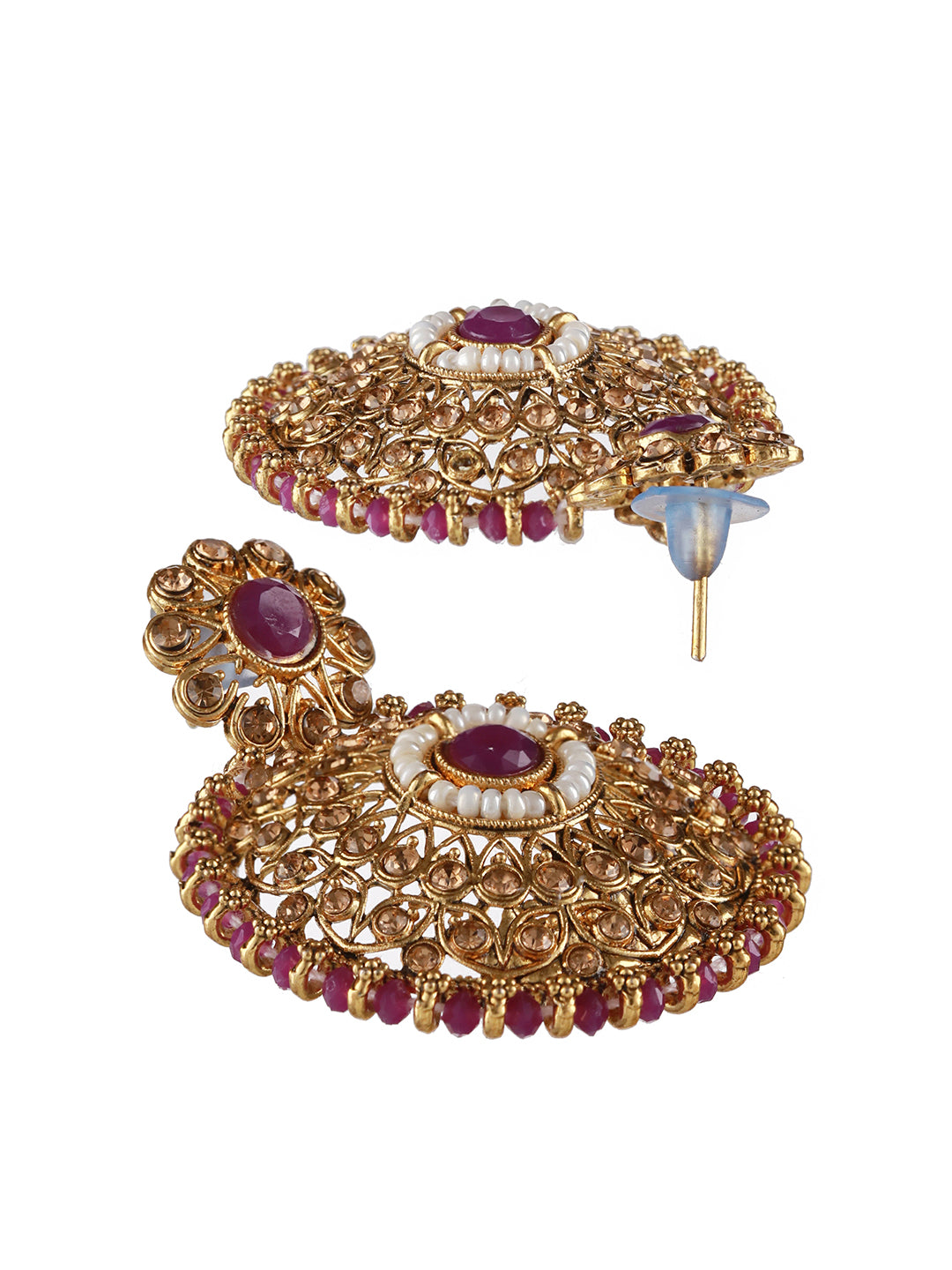 Gold-Plated Purple & White Kundan Studded & Beaded Choker Jewellery Set with Maangtikka - Jazzandsizzle