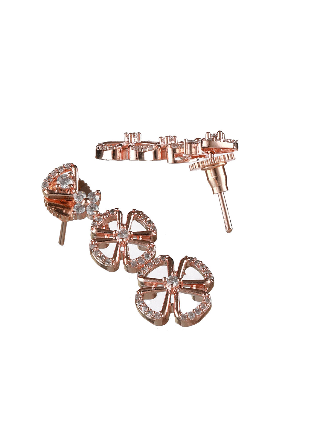 Rosegold-Plated Rose Gold CZ Studded Floral Jewellery Set - Jazzandsizzle