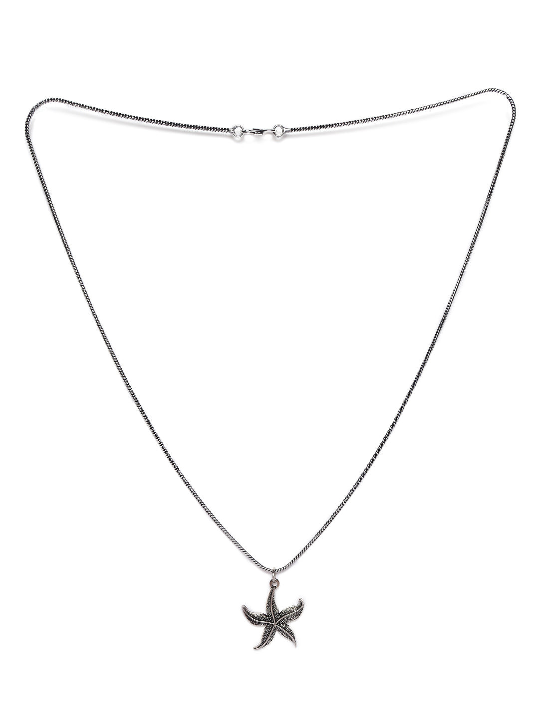 Set of 2 Star & Geometrical shape Oxidised Silver-Toned Textured Necklace - Jazzandsizzle