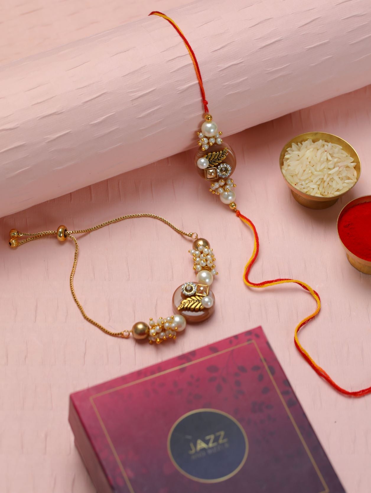 Jazz And Sizzle Set Of 2 Stone & Pearl Beaded Ethnic Bhaiya & Bhabhi Rakhi