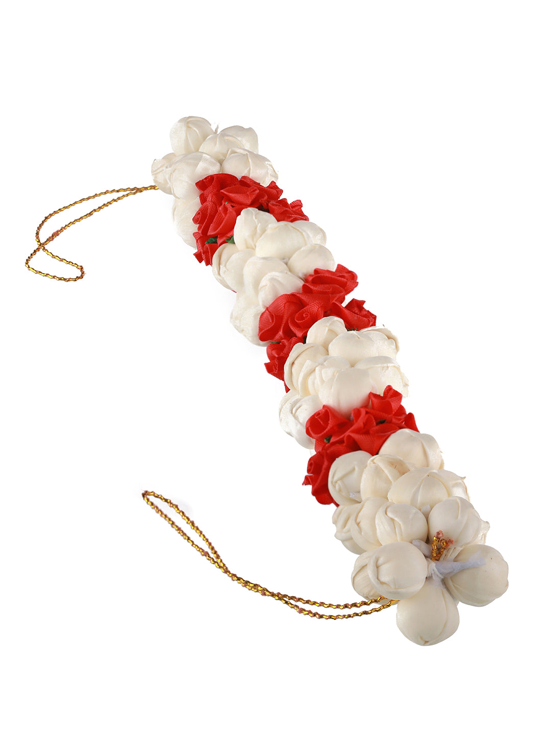 Women Red Rose & White Mogra Artificial Flower Gajra Floral Hair Bun - Jazzandsizzle