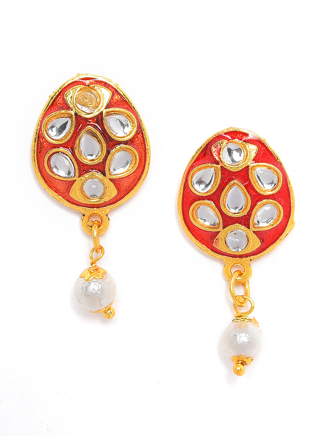 Gold-Plated White Kundan-Studded & Beaded Jewellery Set - Jazzandsizzle