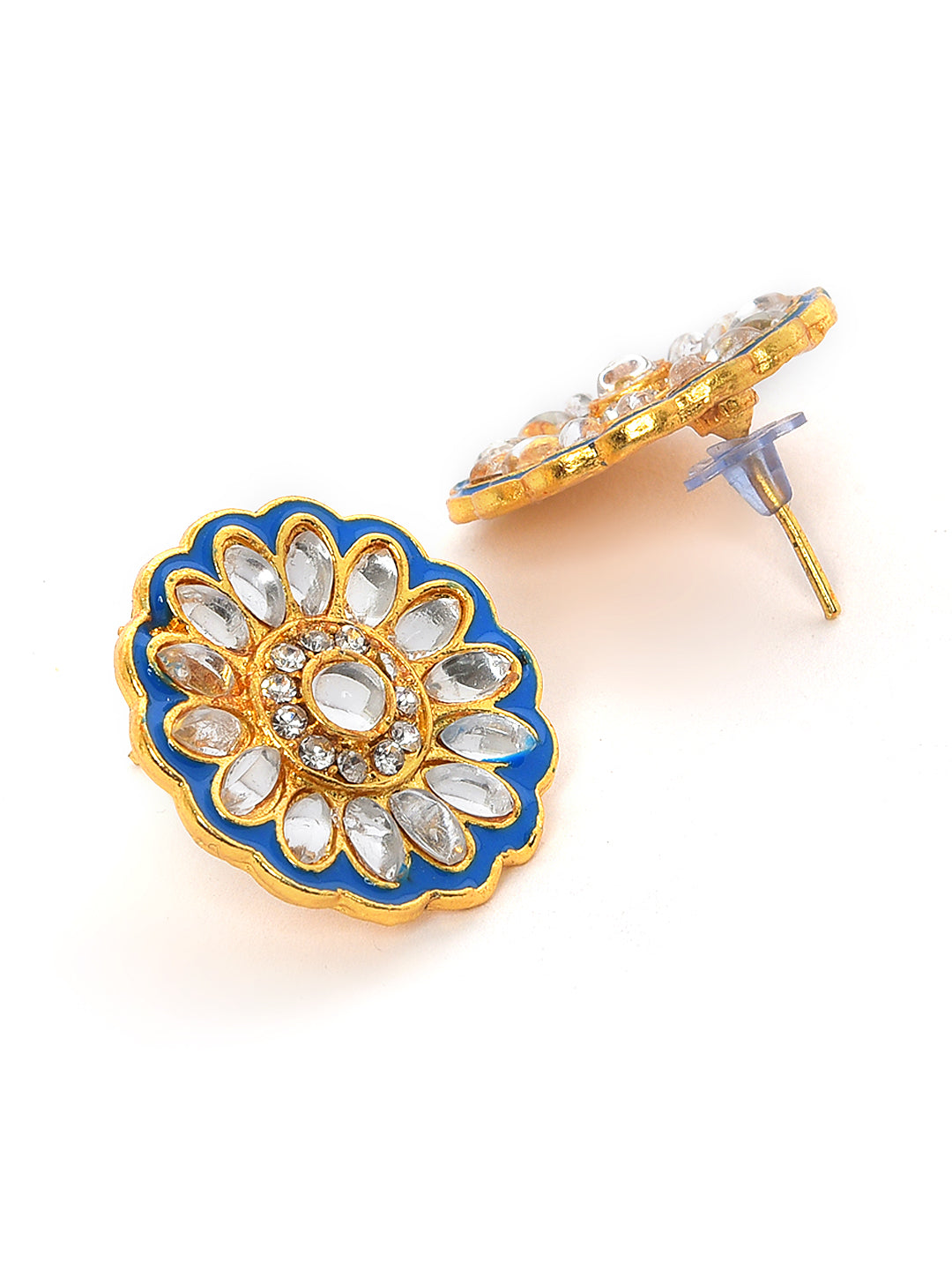 Gold-Plated White & Blue Kundan-Studded & Beaded Meenakari Jewellery Set - Jazzandsizzle