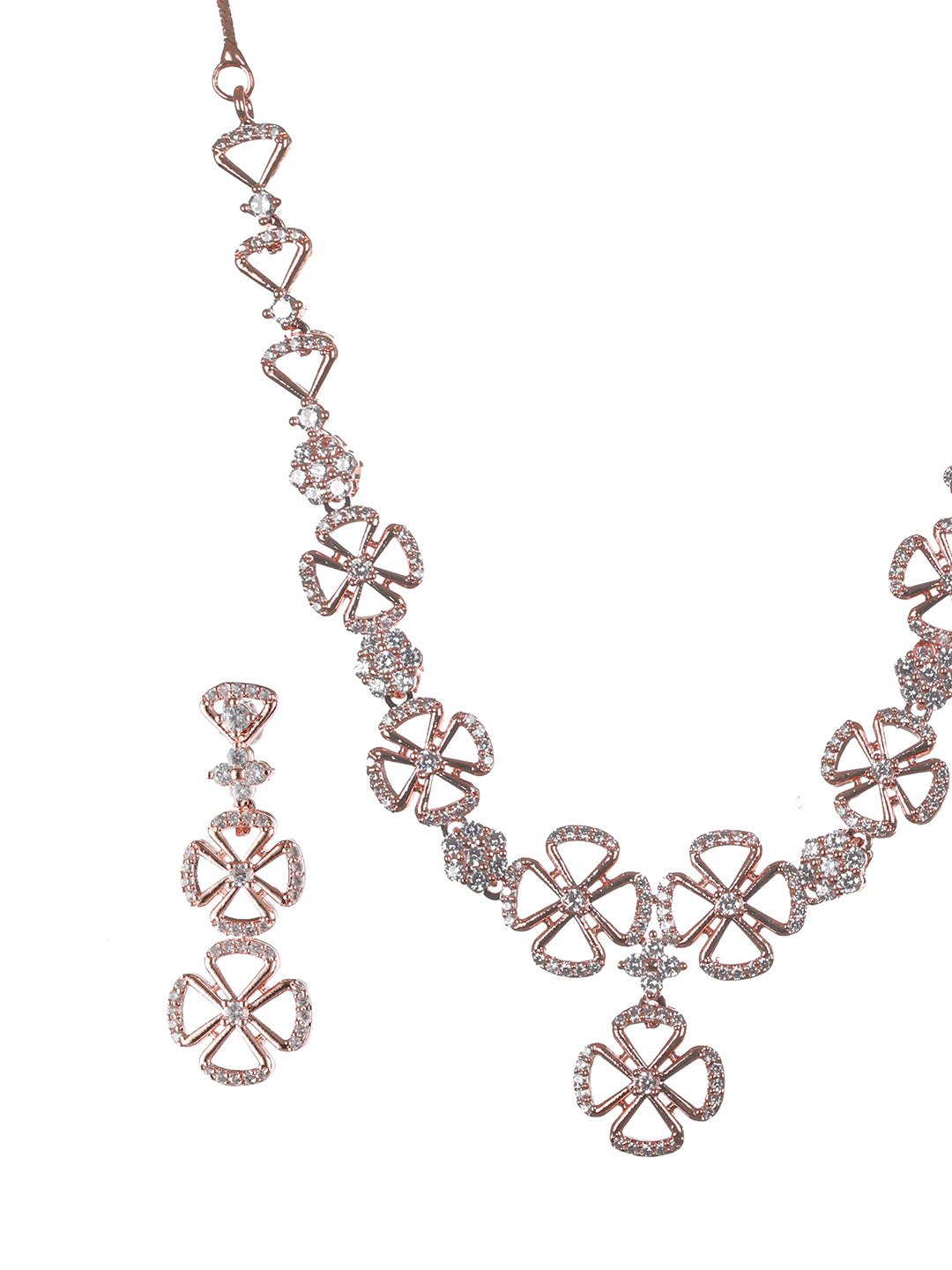 Rosegold-Plated Rose Gold CZ Studded Floral Jewellery Set - Jazzandsizzle