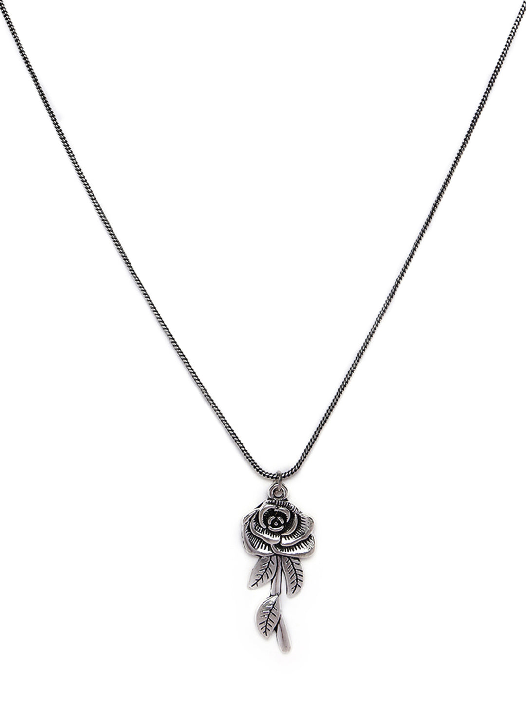 Set of 2 Heart & Rose shaped Oxidised Silver-Toned Textured Necklace