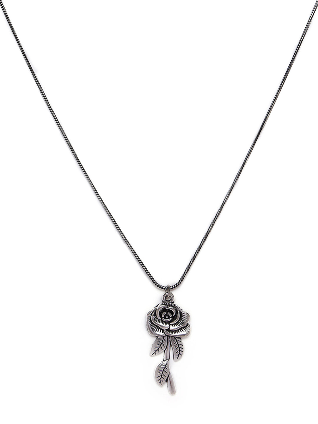 Set of 2 Heart & Rose shaped Oxidised Silver-Toned Textured Necklace - Jazzandsizzle