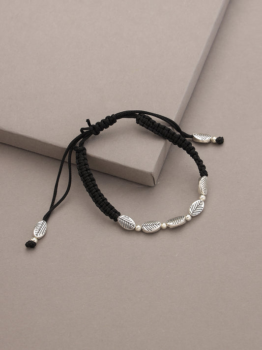 Black & Silver-Toned Thread Bracelet - Jazzandsizzle