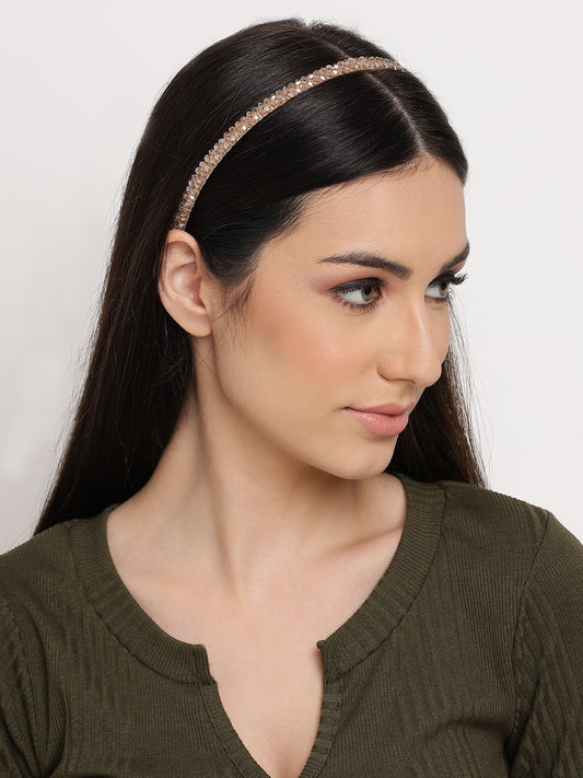 White & Gold-Toned Crystal Beaded Hairband - Jazzandsizzle