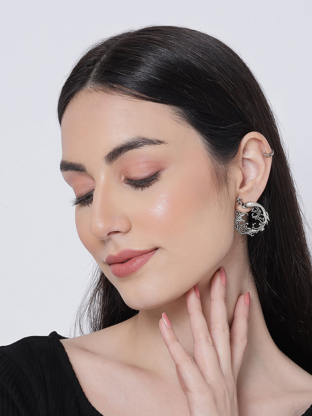 Handcrafted Peacock Shaped Oxidized Stud Earrings - Jazzandsizzle