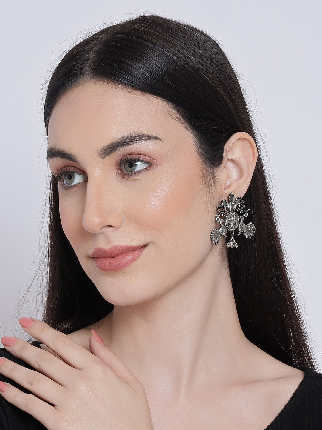 Silver-Toned Peacock Shaped Drop Earrings - Jazzandsizzle