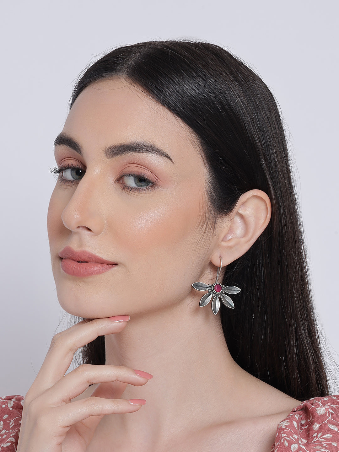 Red Oxidized Floral Drop Earrings - Jazzandsizzle