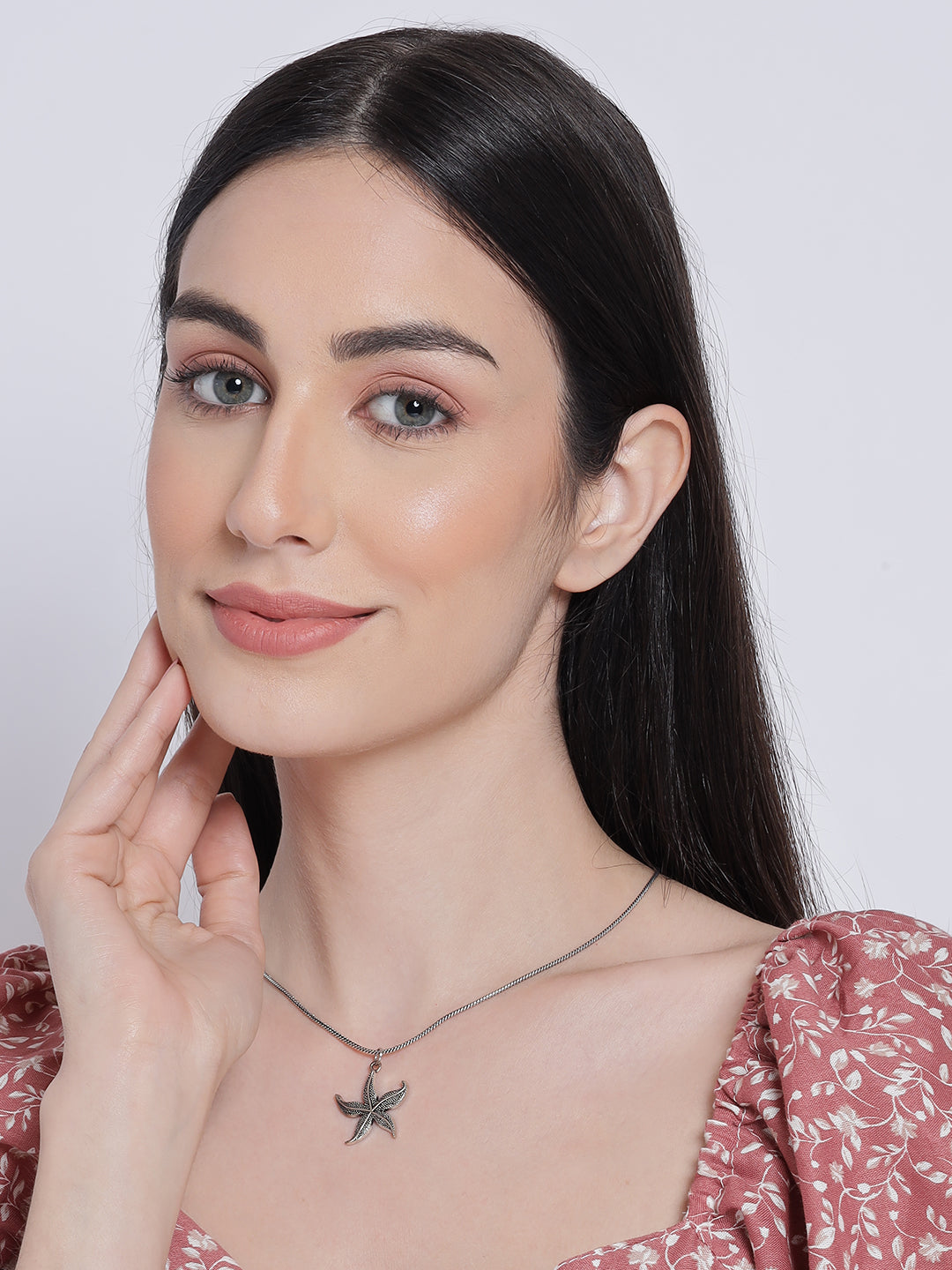 Set of 2 Star & Geometrical shape Oxidised Silver-Toned Textured Necklace - Jazzandsizzle