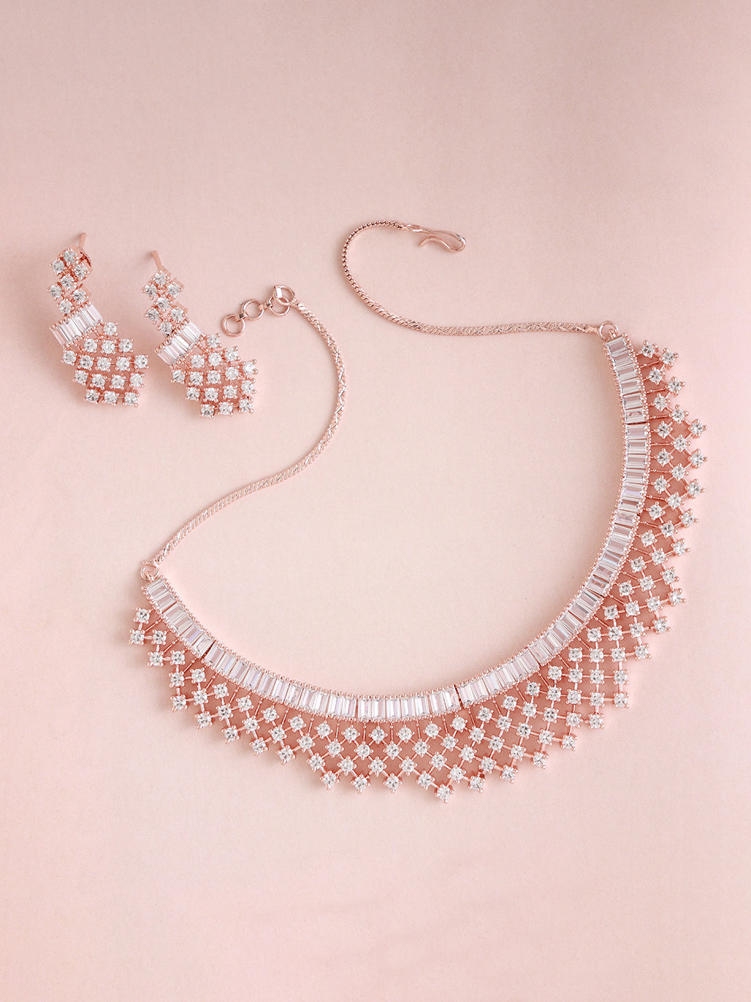 American Diamond Rose Gold Plated Ethnic Jewellery Set - Jazzandsizzle