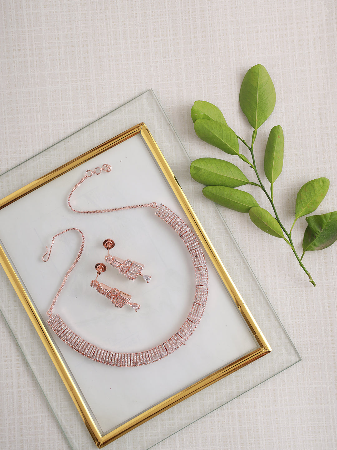 American Diamond Cubic Zirconia Rose Gold Plated Jewellery Set - Jazzandsizzle