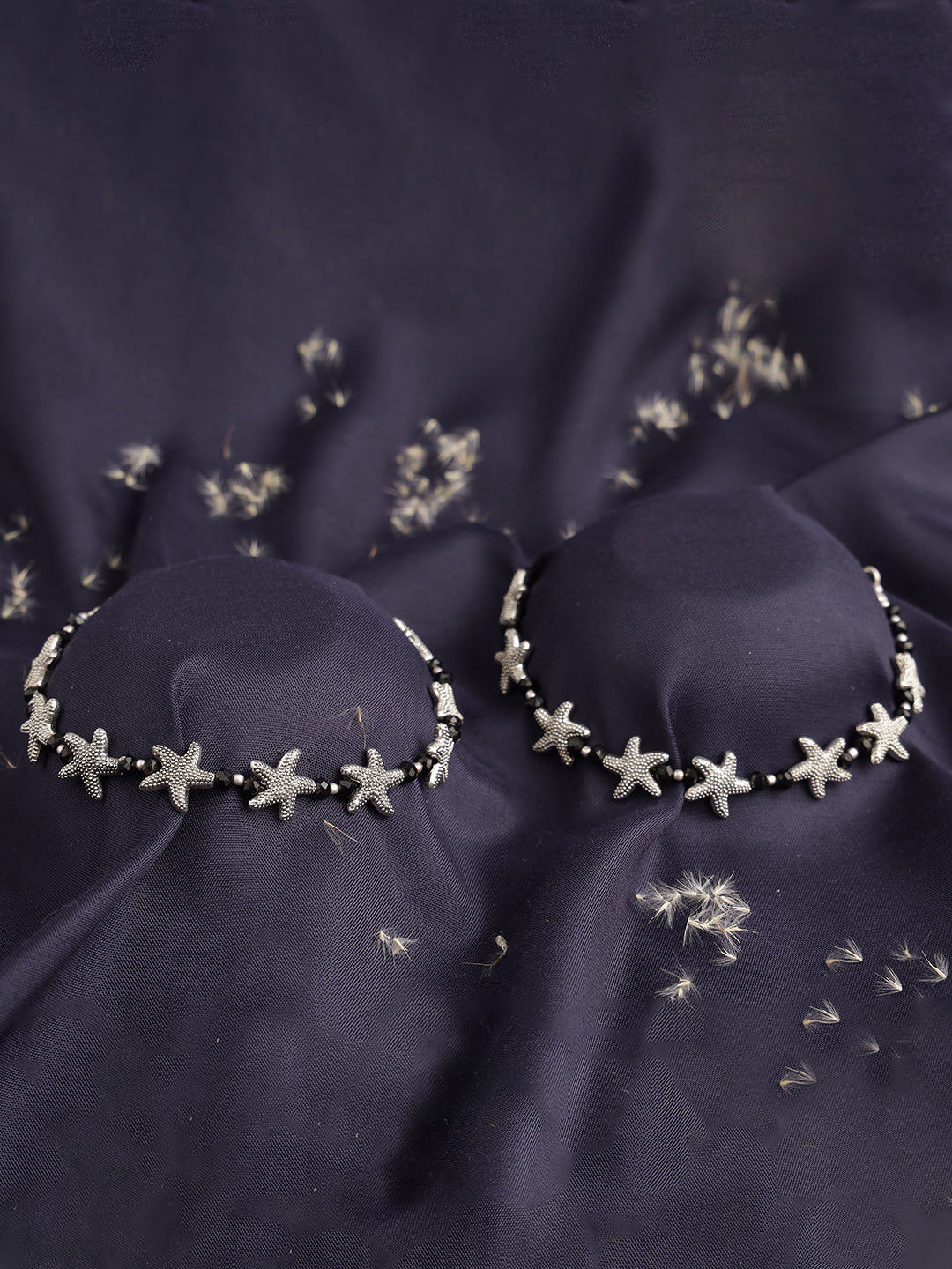 Silver-Plated & Black Beaded Handcrafted Starfish Anklet