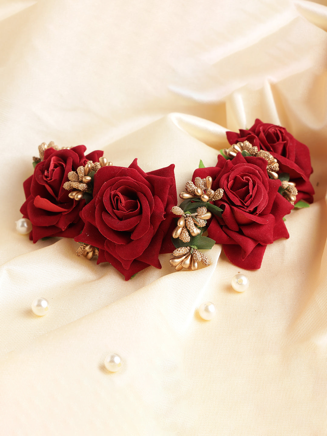artificial-red-rose-flower-handcrafted-fabric-gajra-hair-bun-accessories