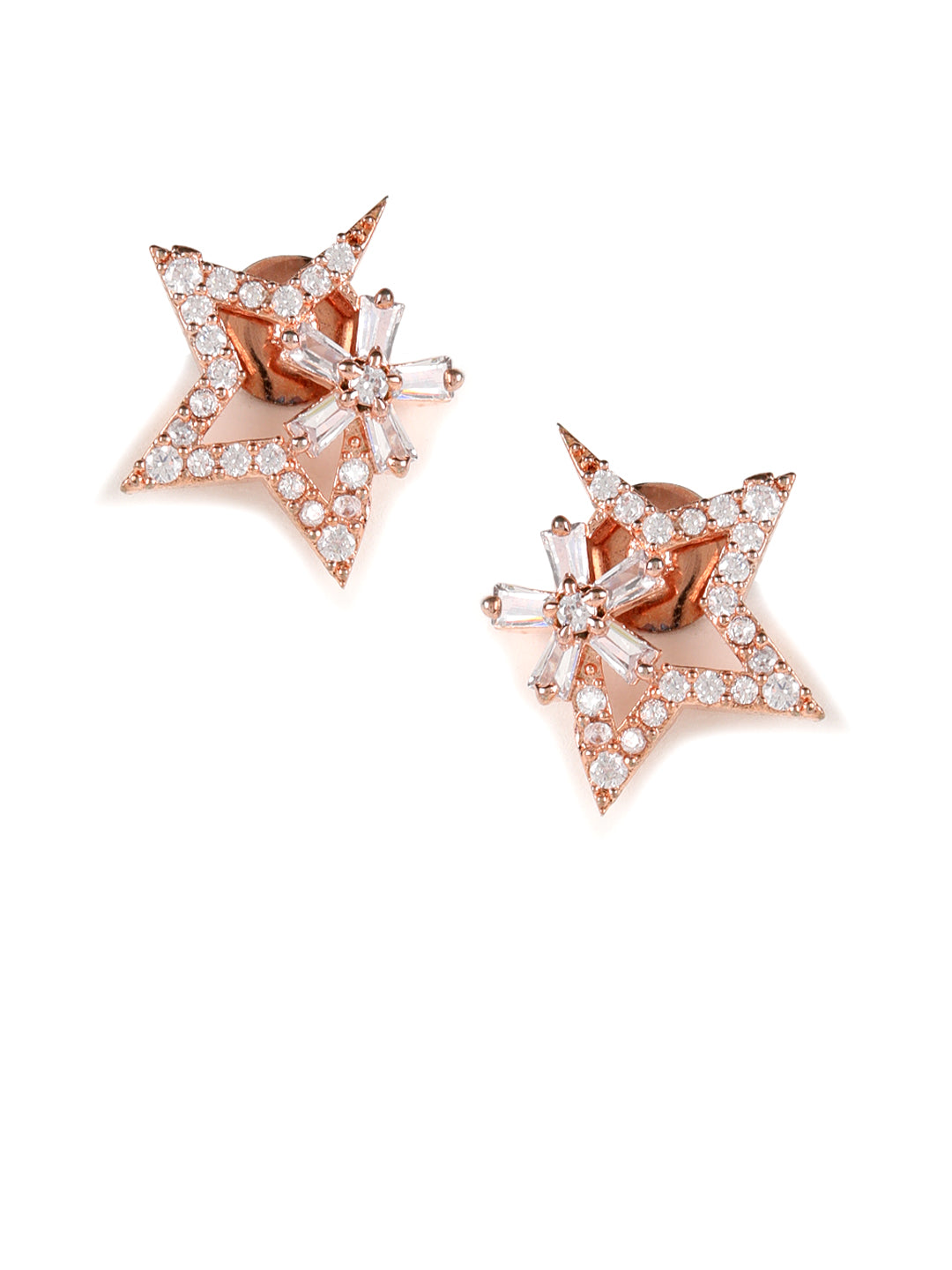 Set of 2 Rose gold plated American Diamond Studded Stud Earrings - Jazzandsizzle