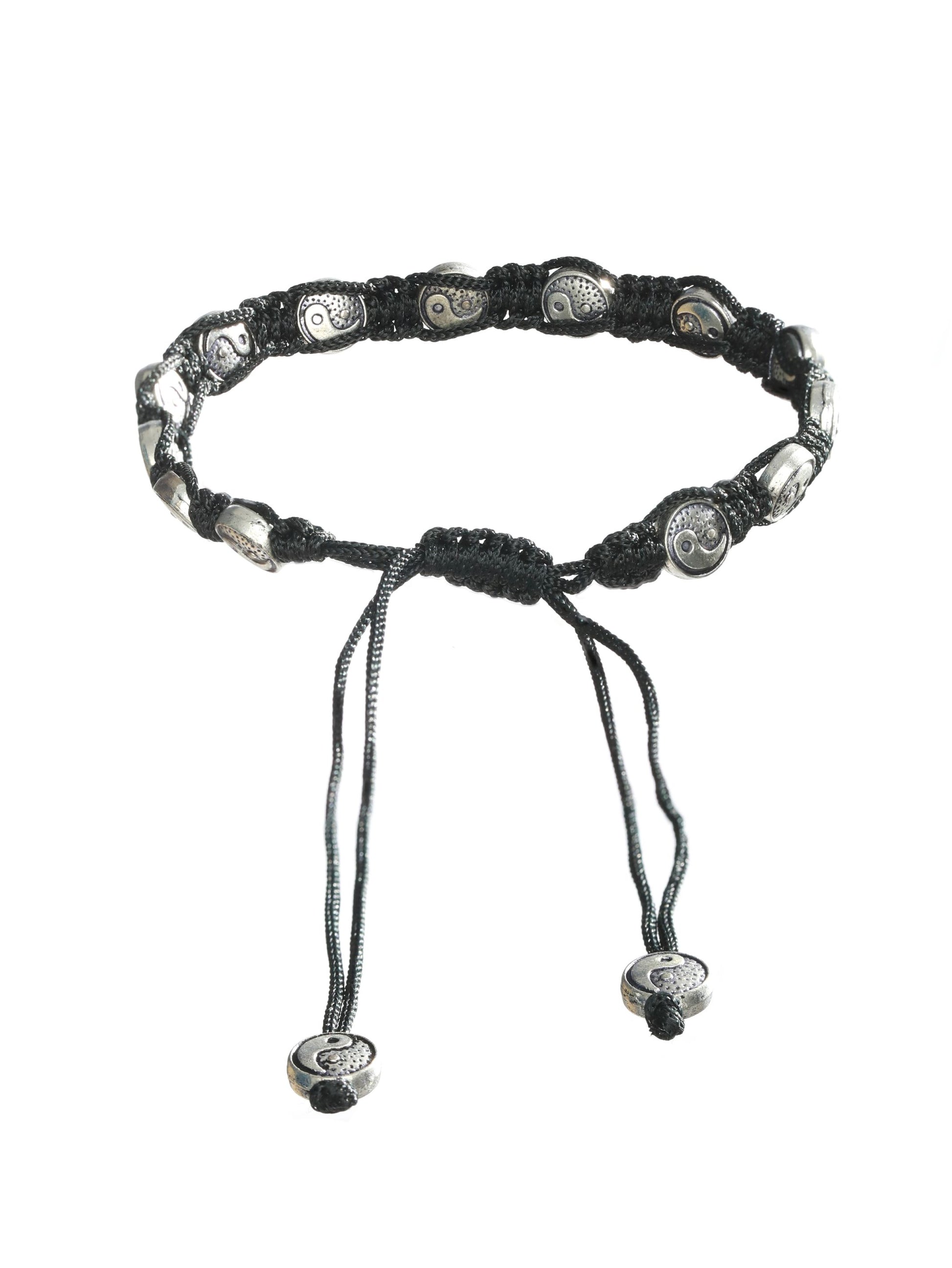 Set of 3 Silver-Toned & Black Beaded Tribal Thread Anklets/Bracelet - Jazzandsizzle