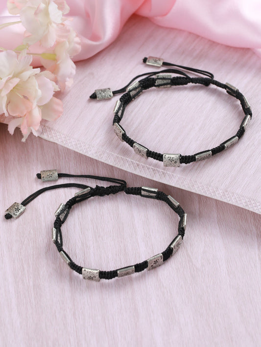 Set of 2 Rectangular Black Thread Boho style Anklets/Bracelet - Jazzandsizzle