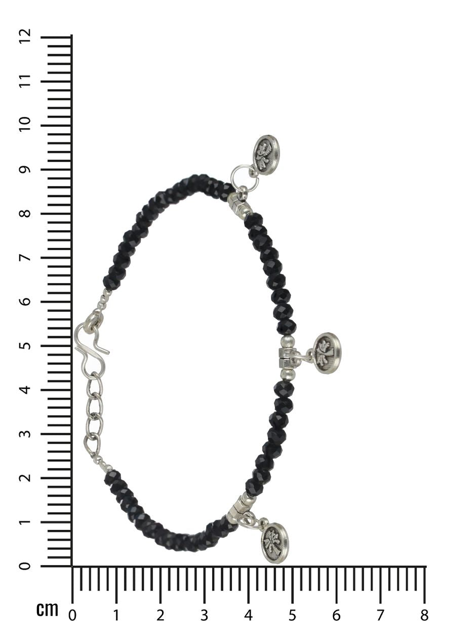 Set of 2 Black & Silver Sun & Tree Charms Beaded Handcrafted Anklets - Jazzandsizzle