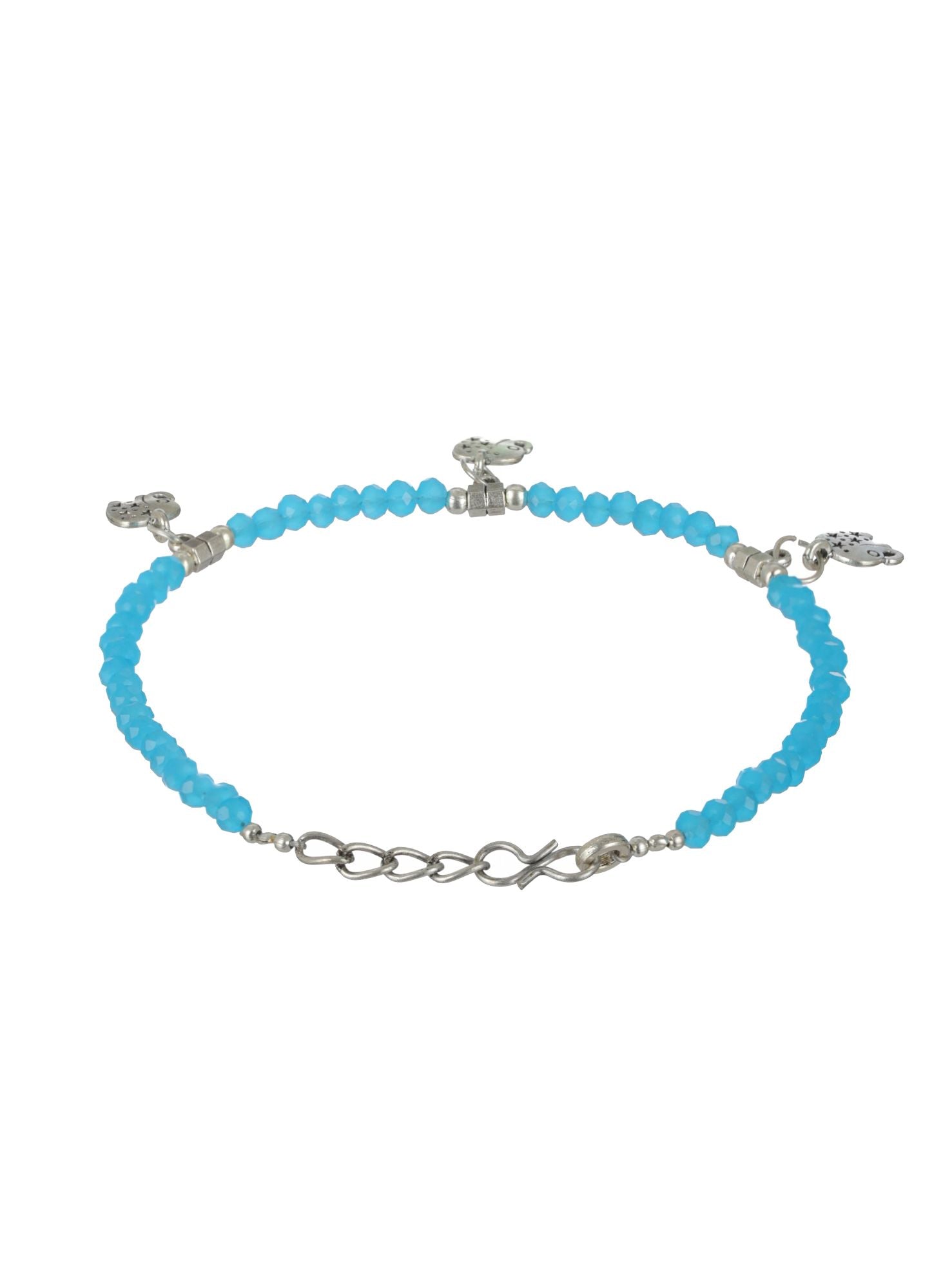 Set of 4 Silver Elephant Flower butterfly, Circle & Cocoon Charms Beaded Handcrafted Anklets - Jazzandsizzle