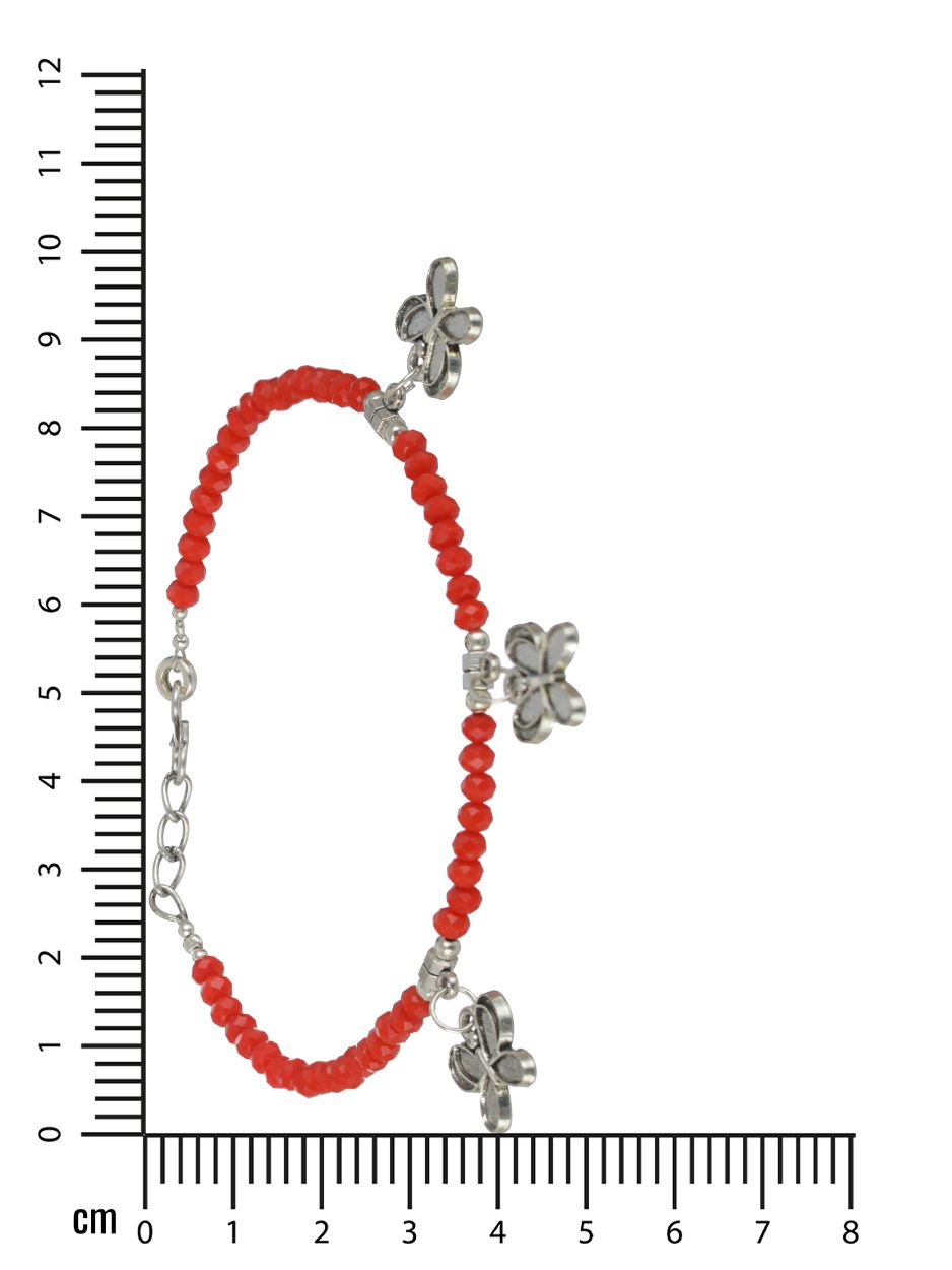 Set of 4 Silver Elephant Flower butterfly, Circle & Cocoon Charms Beaded Handcrafted Anklets - Jazzandsizzle