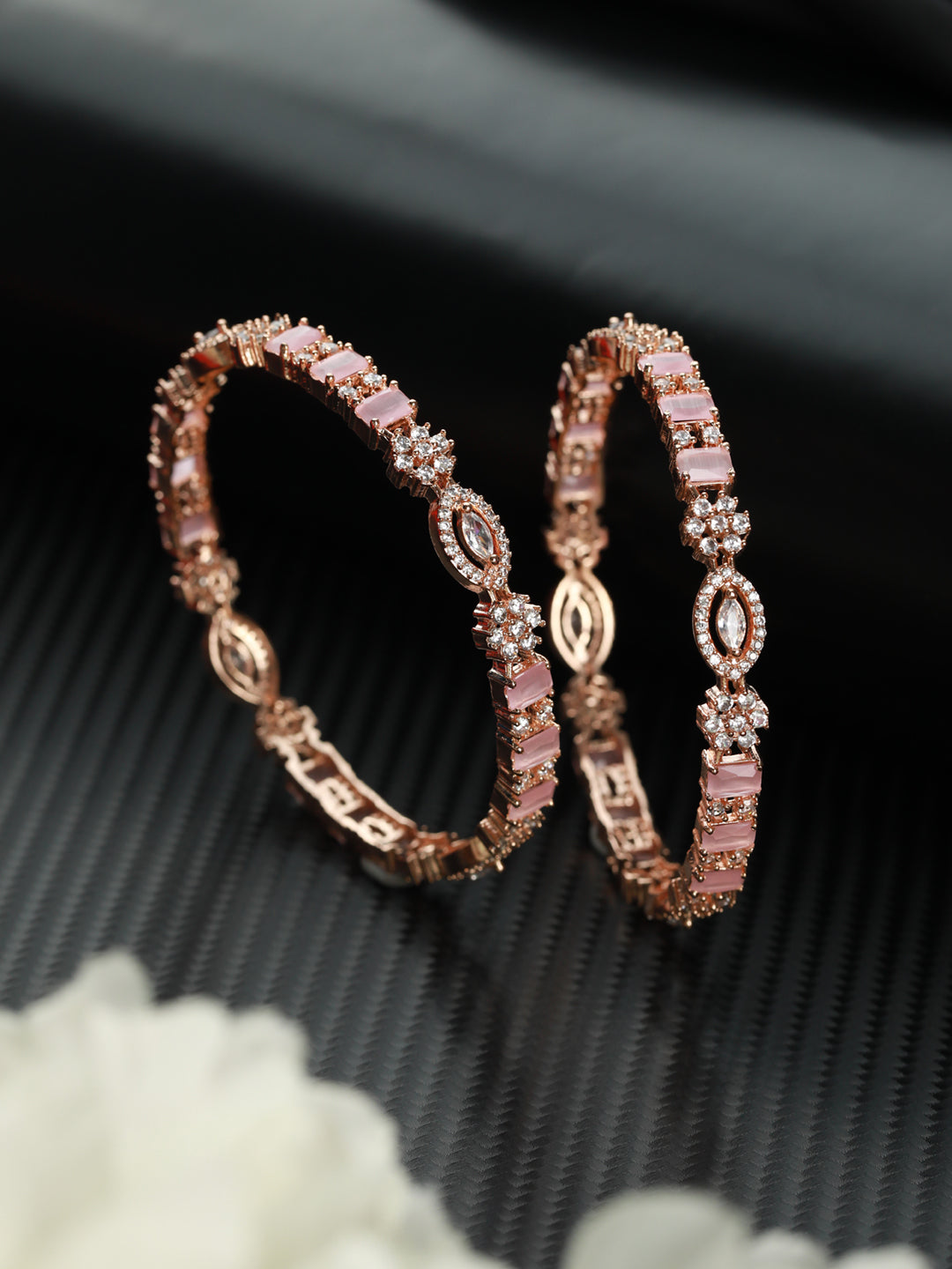 Set of 2 Pink American Diamond Rose Gold Plated Bangles