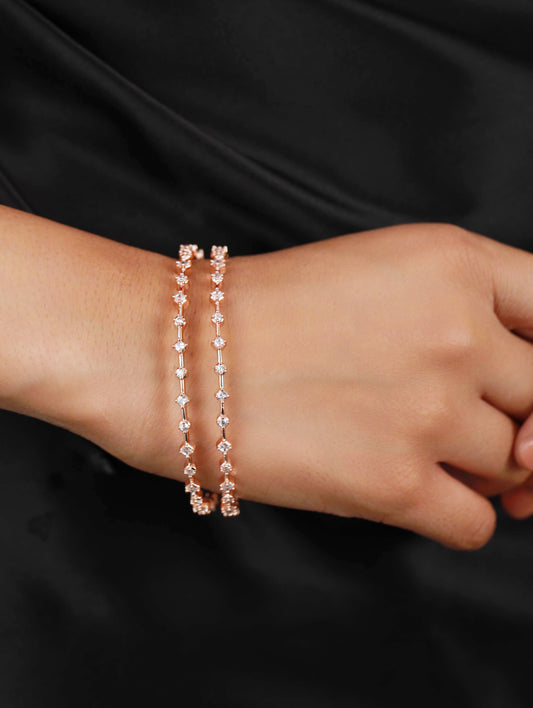 Set Of 2 Rose Gold-Plated & White Round American Diamond Studded Classy Bangles - Jazzandsizzle