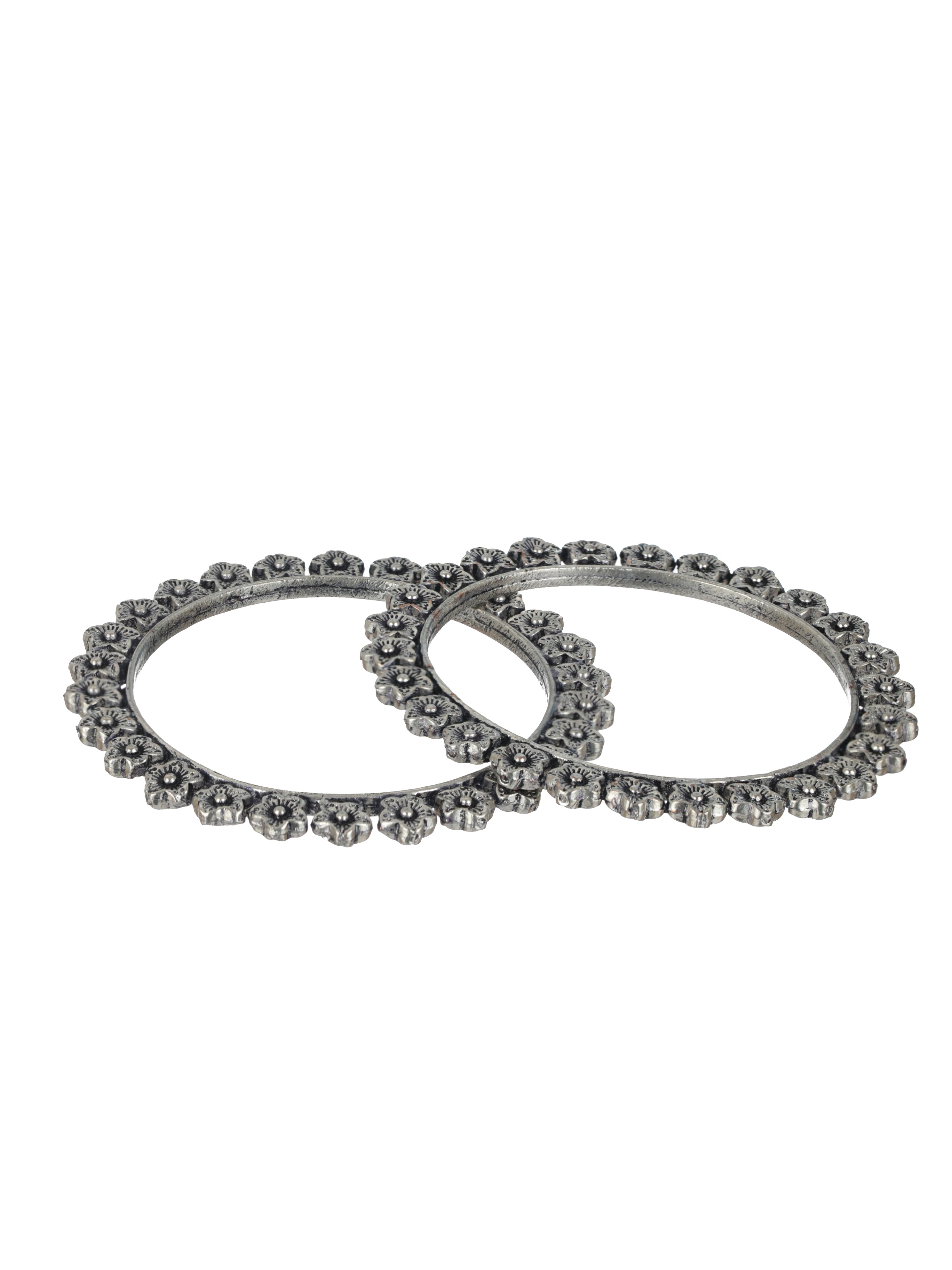 Set of 2 Silver Toned & Silver Plated Handcrafted Oxidised Bangles - Jazzandsizzle