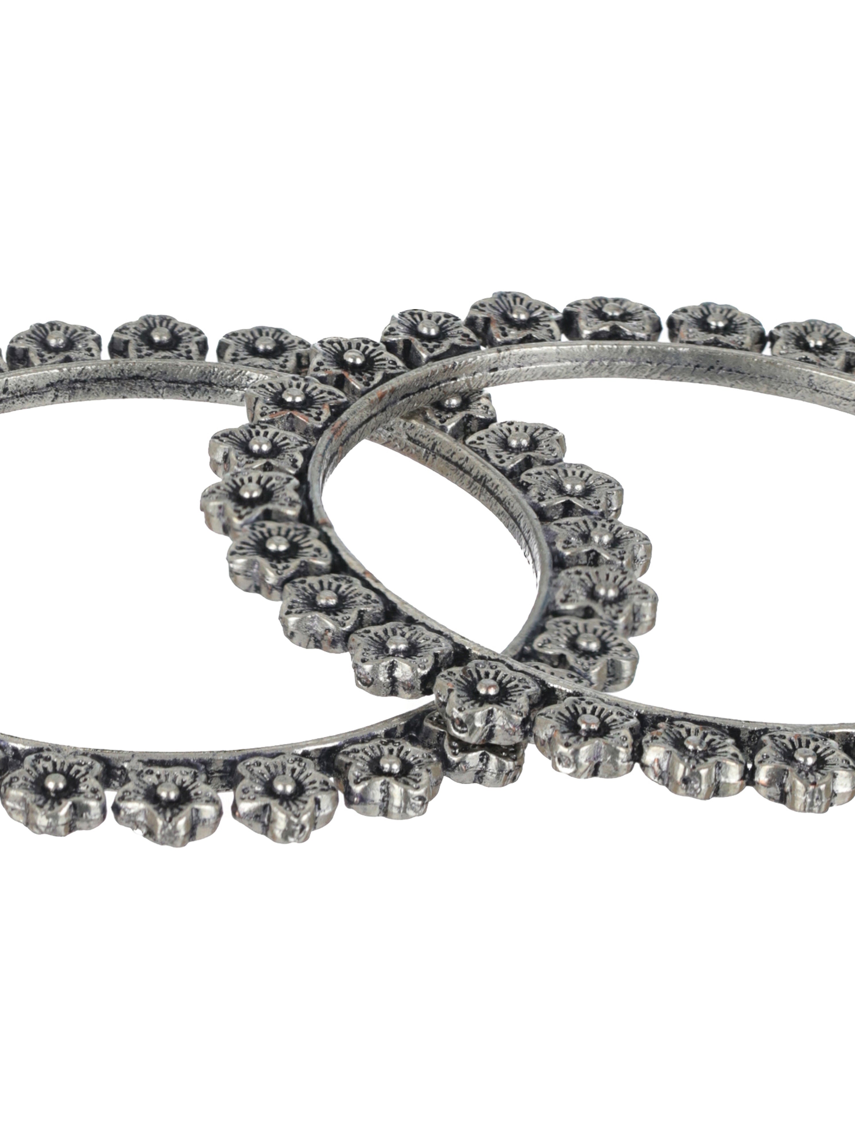 Set of 2 Silver Toned & Silver Plated Handcrafted Oxidised Bangles - Jazzandsizzle