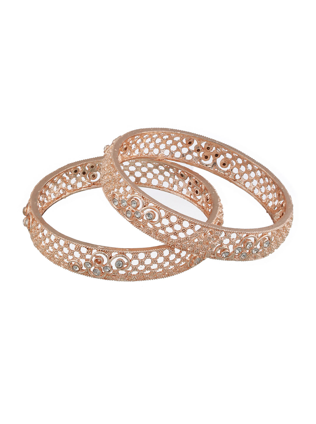 Set of 2 Rose Gold-Plated Cubic Zirconia Studded Bangle - Jazzandsizzle