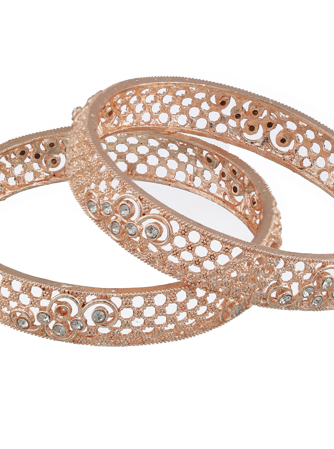 Set of 2 Rose Gold-Plated Cubic Zirconia Studded Bangle - Jazzandsizzle